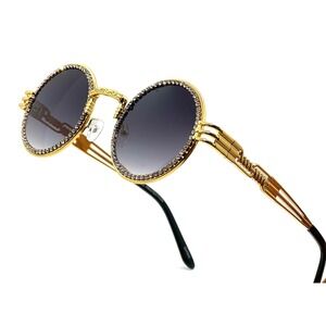 Rhinestone Sunglasses Gold‎ Frame UV400 Protection Fashion Shades Hip Hop Style